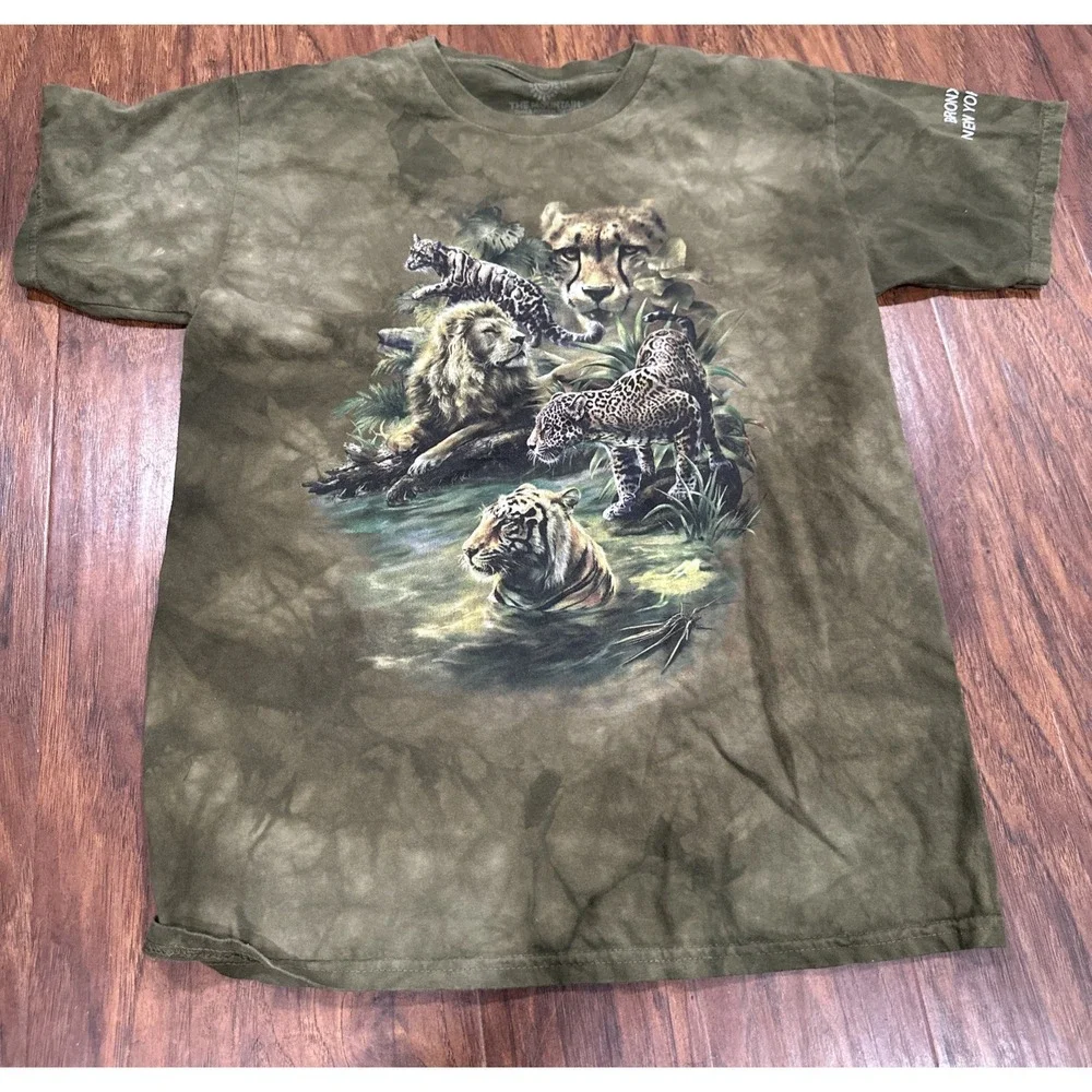 The Mountain Big Cat Lion Tiger Cheetah Panther Green Tie Dye Animal Shirt M